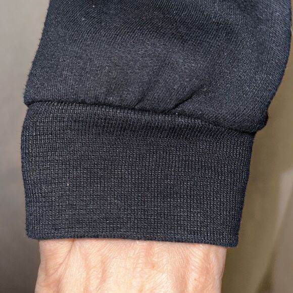 The REWORKS S Navy Distressed Denim Patchwork Ties Cropped Crewneck Sweatshirt - Picture 7 of 13